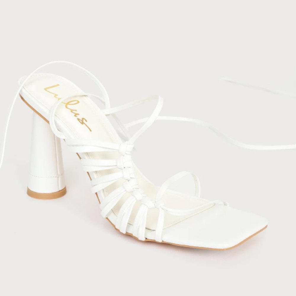 Lulus Zindy White Lace-Up High Heel Sandals